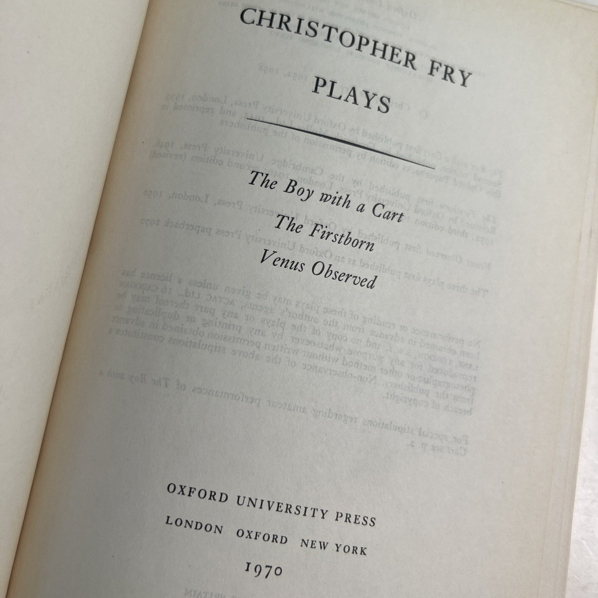 Christopher Fry Plays x3 The Boy With A Cart The Firstborn Venus Observed PB