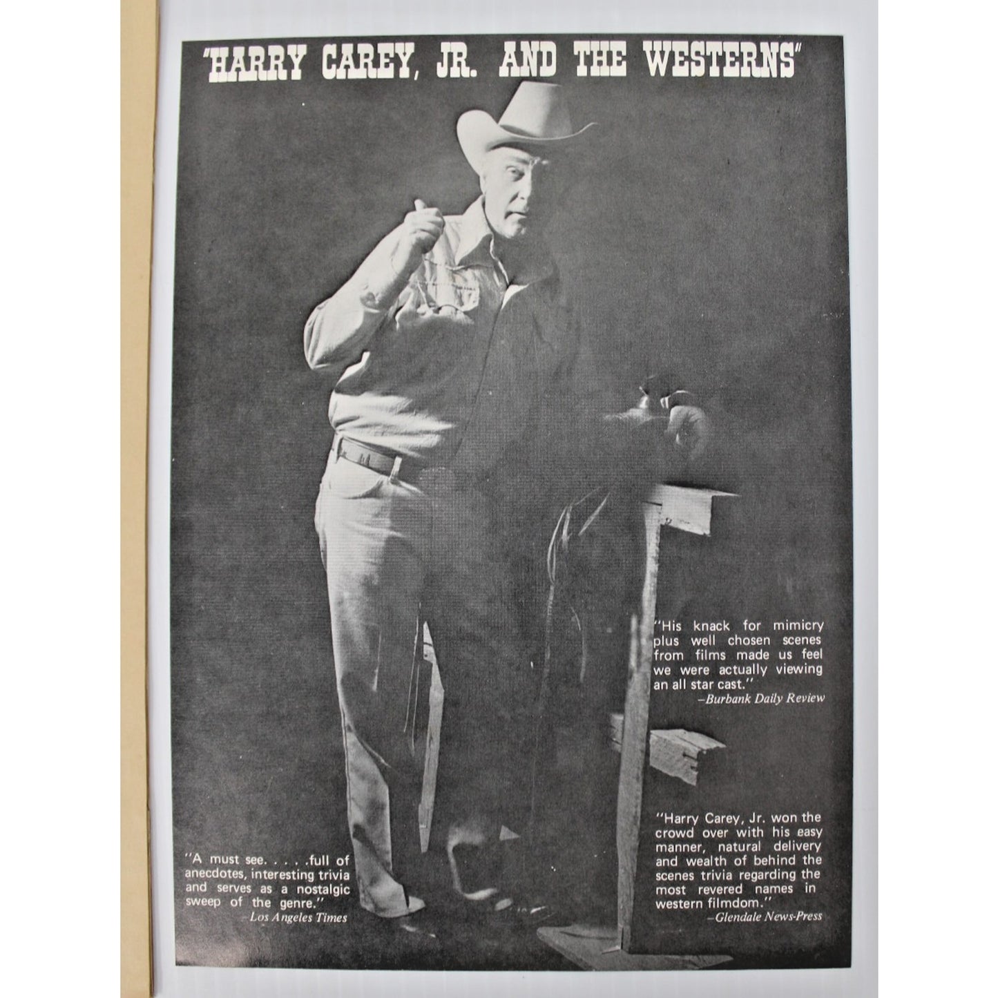 Harry Carey, Jr. & the Westerns Media Kit 1978 One Man Show Rider, Press Release