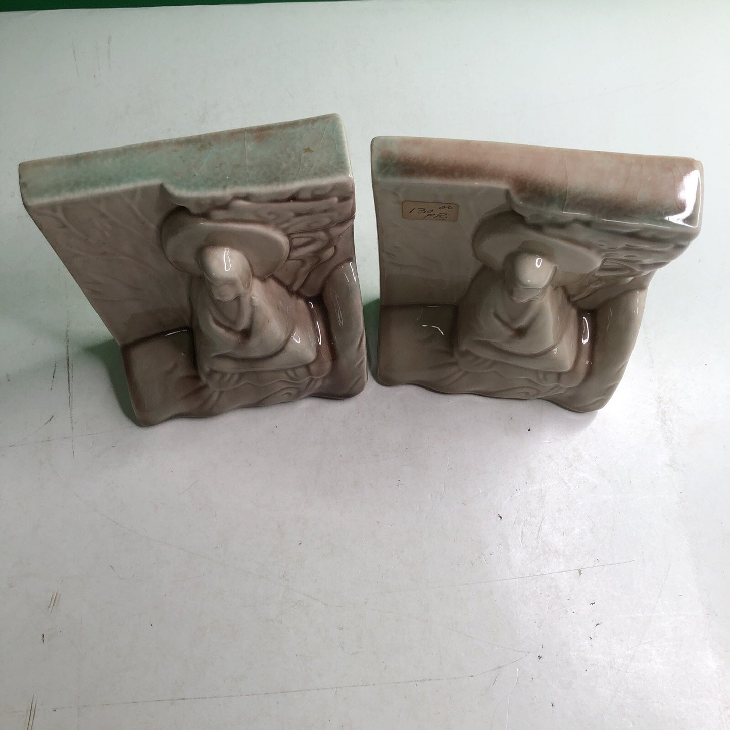 Vintage Art Pottery Bookends USA Asian Buddah Chinese Design