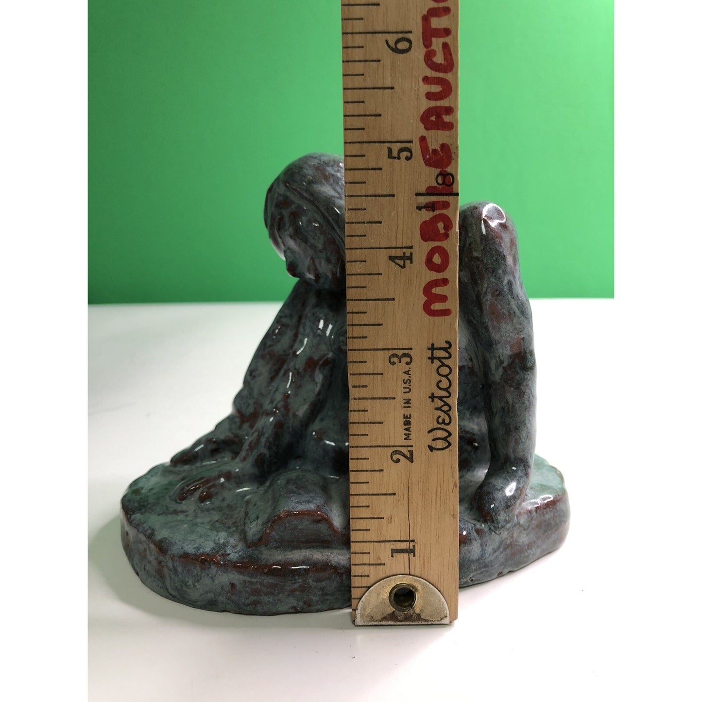 Vintage Blue Glazed Partial Nude Reading Book By Dennell Clay Figurine OOAK