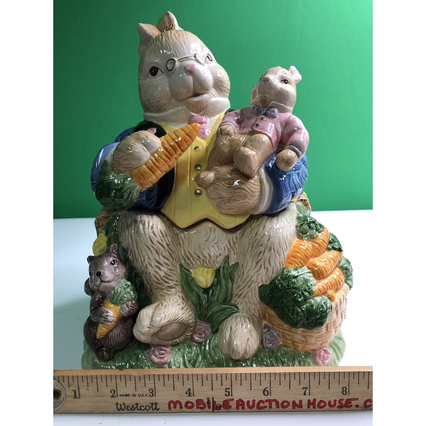 1993 FITZ & FLOYD Omnibus Devonshire GRANDPA RABBIT Cookie Jar Spring Bunny