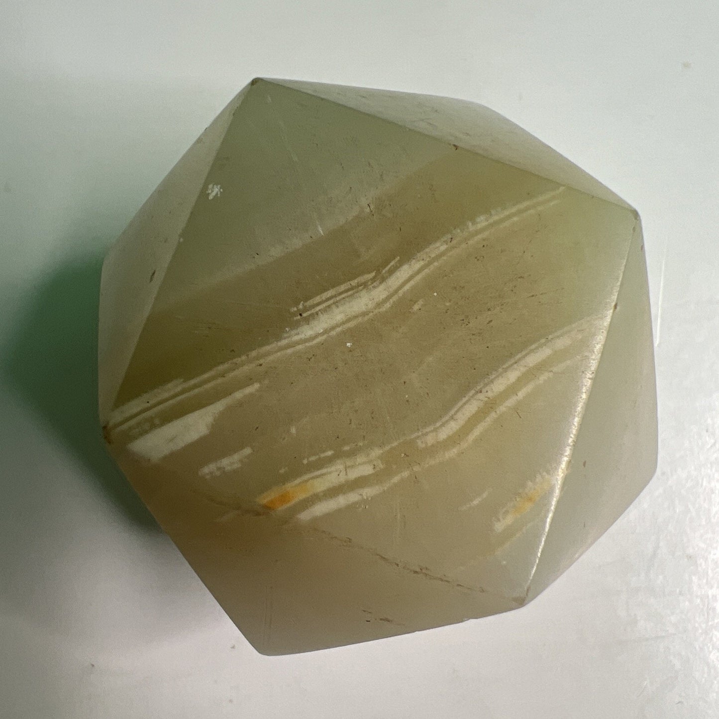 Beautiful Cut Banded Onyx Stone Collectible Paperweight 14 Sided Tetradecagon