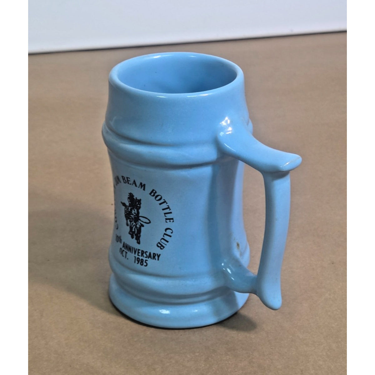 Vintage 1985 Frankoma M2 Cowtown Jim Beam Bottle Club Anniversary Mug, Blue