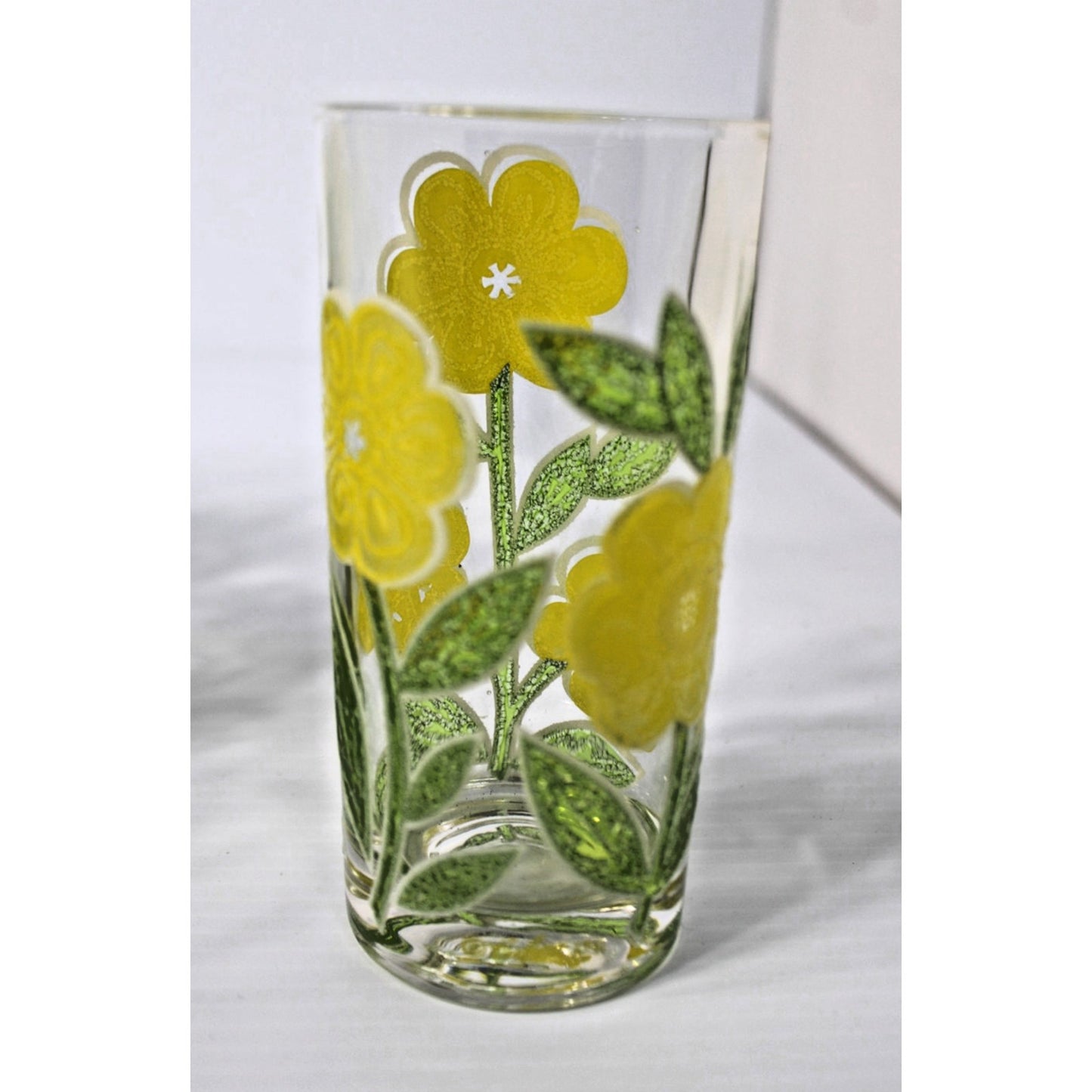 MCM Vintage 60s Mod Culver Yellow Flower 3D Raised Daisy Highball Tumbler 12 oz
