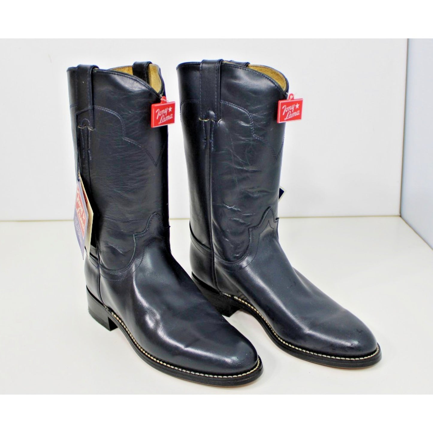 New Old Stock VTG 80s Tony Lama Roper Cowboy Western Navy Blue Boots 7502 Sz 5B