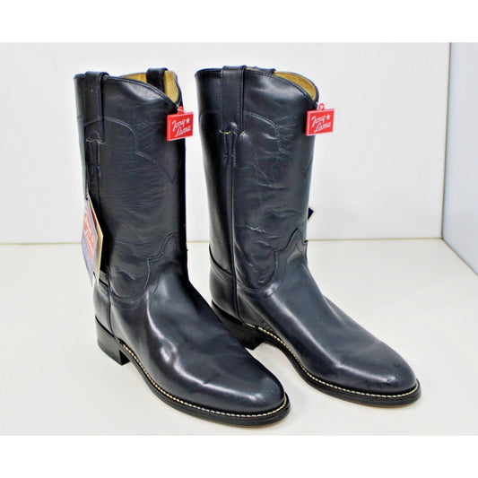 New Old Stock VTG 80s Tony Lama Roper Cowboy Western Navy Blue Boots 7502 Sz 5B