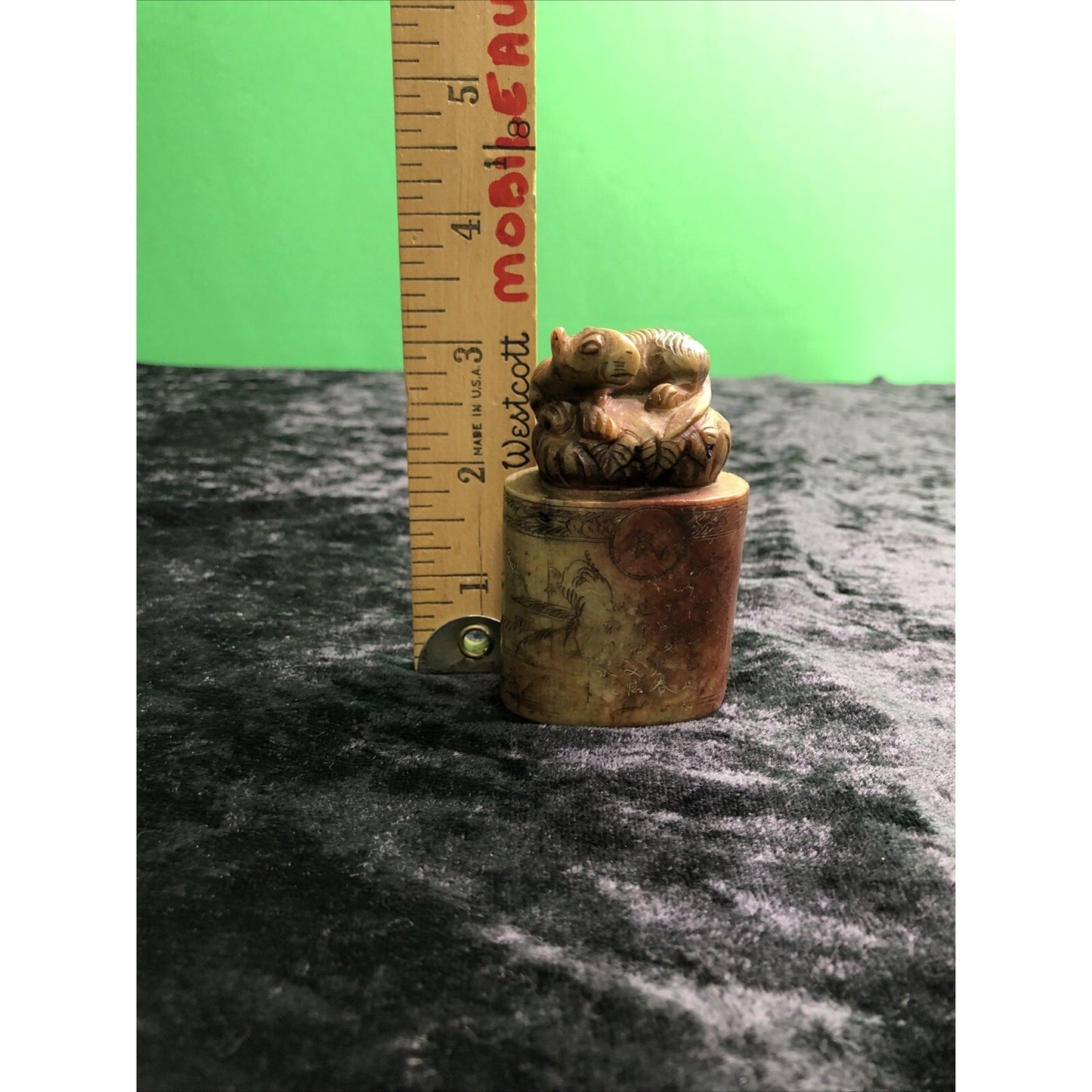 Antique Chinese Intricately Carved Stone Chop Seal Figural Rat Weasel