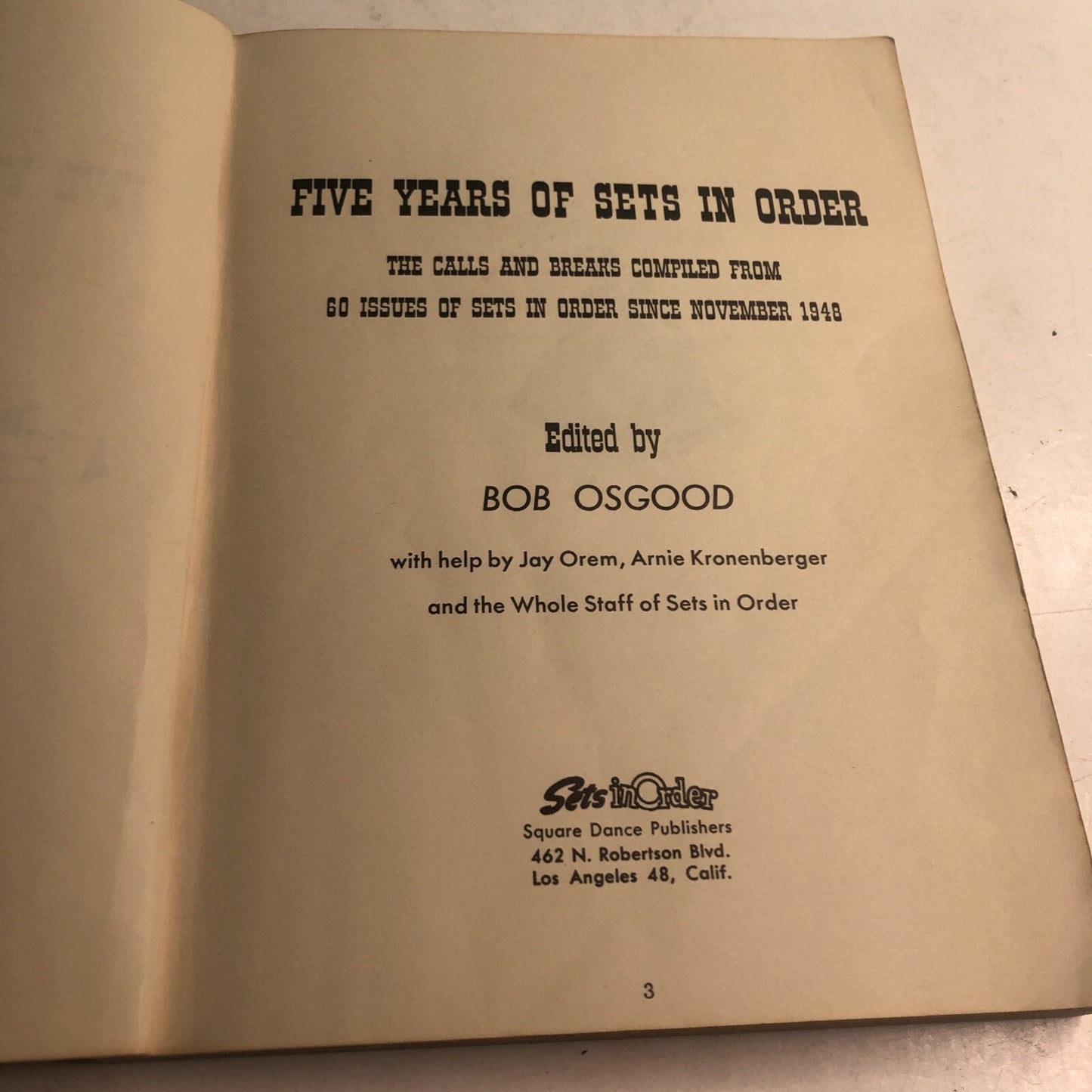 Sets in Order 5 Years Of Square Dancing 1954 PB by Bob Osgood