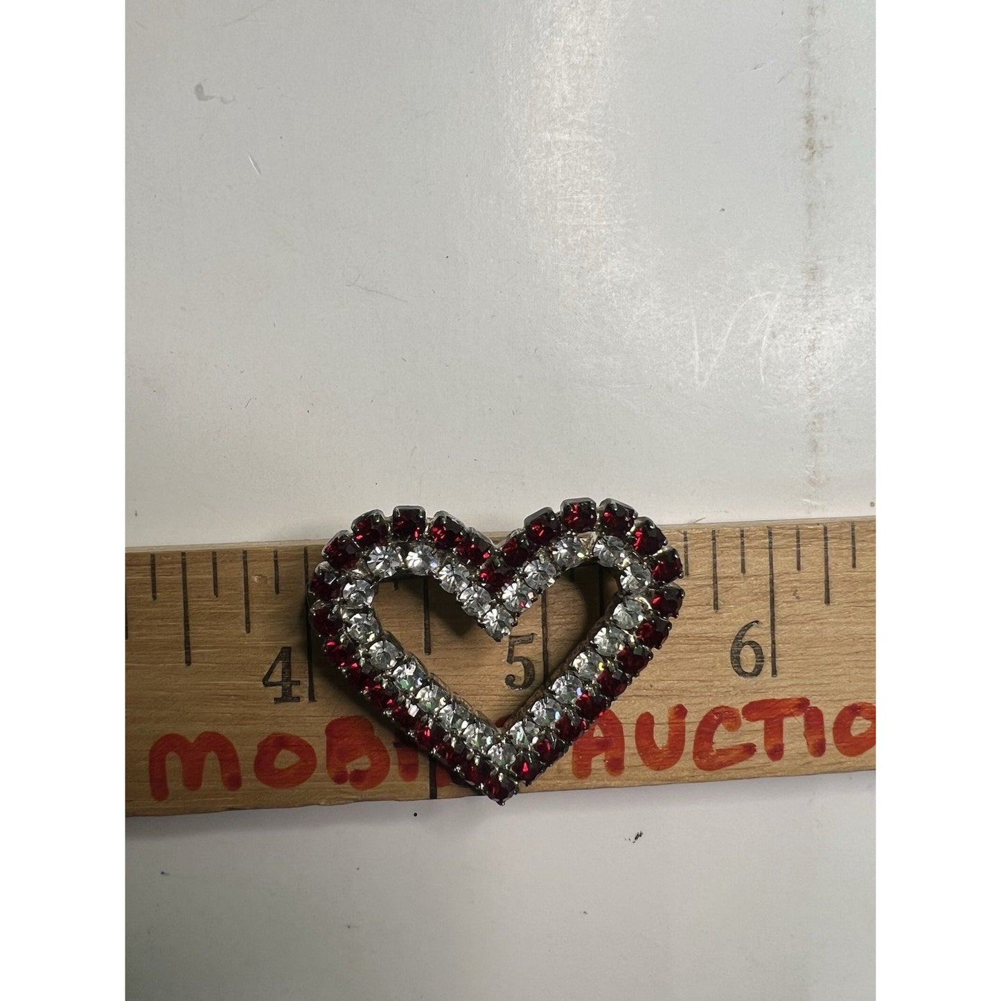 Vintage Heart Lapel Scarf Brooch Pin Rhinestones Costume Jewelry 1.5” Wide