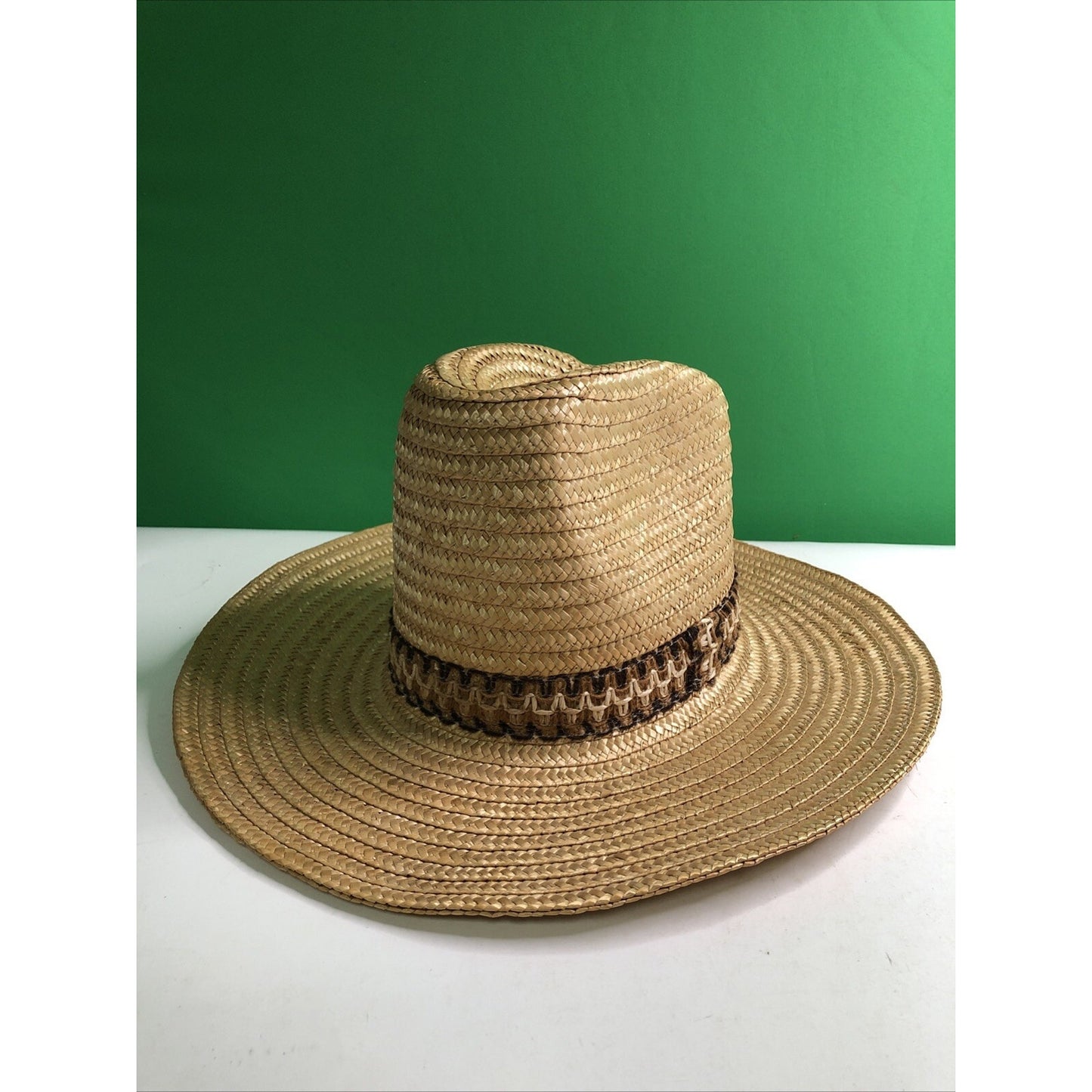 Vtg Stomper Western Style Cowboy Cowgirl Hat Straw Tan Rodeo Farm Made in Italy