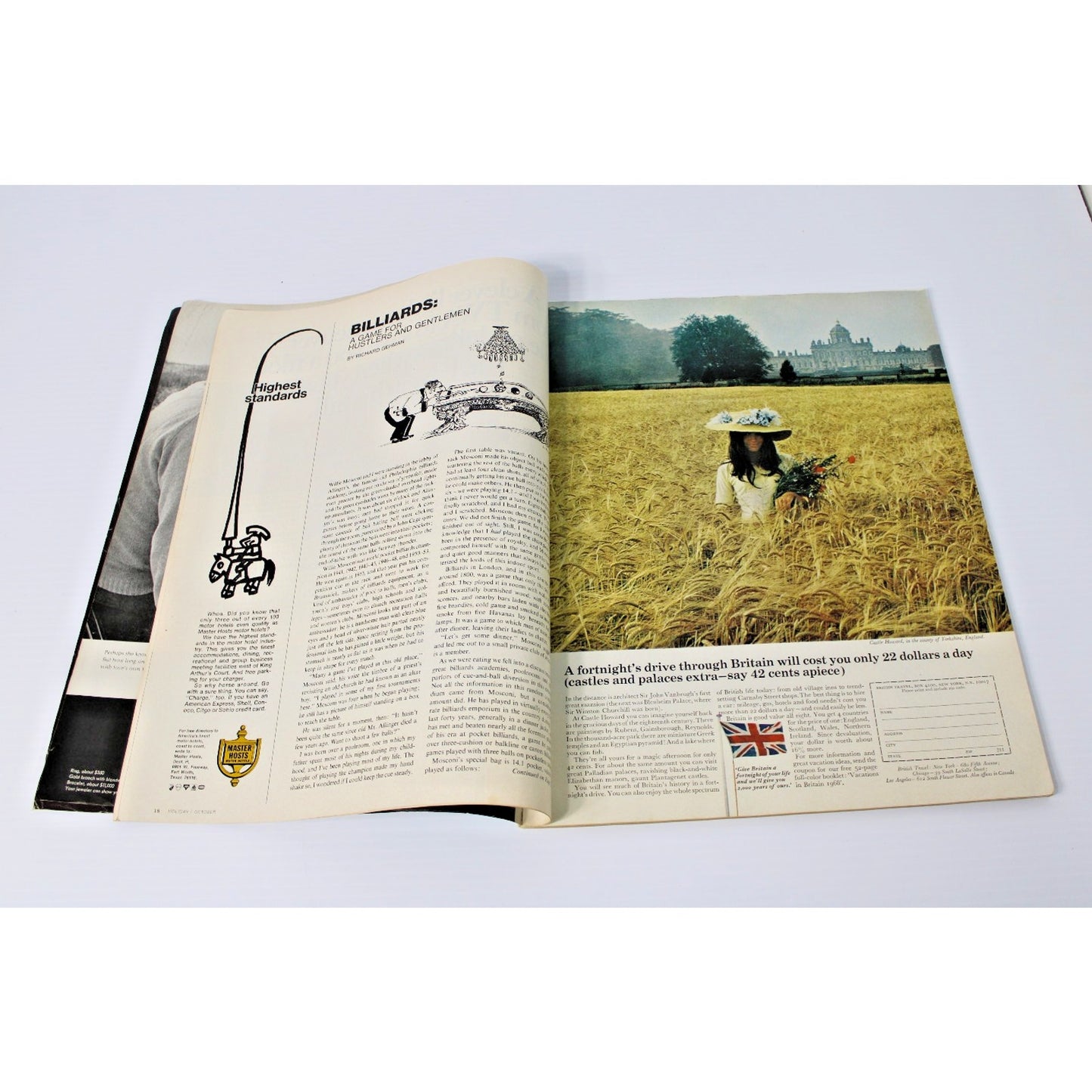 1968 October HOLIDAY Magazine- NFL Pro Football, Soho London, 1969 Luxury Cars