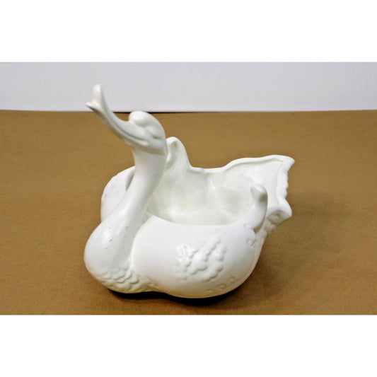 Vintage White Ceramic Swan Planter/ Dish- Hull Pottery USA #23 8.5" x 10.5" x 9"