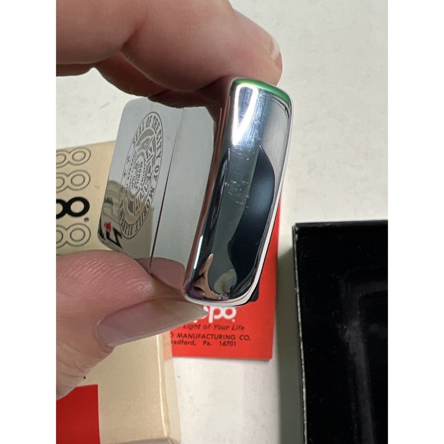 Vintage Zippo Slim Lighter Seal of the City Mobile Alabama In Original Box