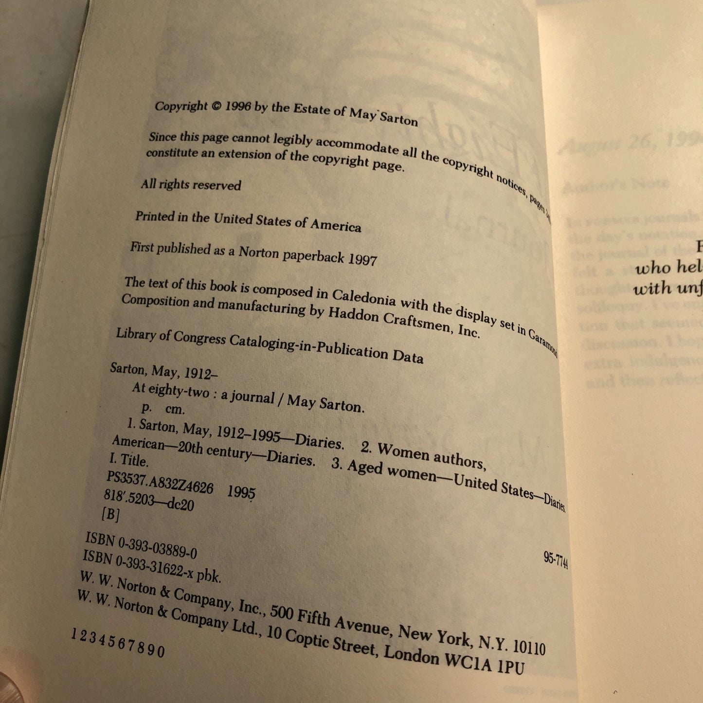 At Eighty-Two: A Journal by May Sarton 1996 PB Autobiography