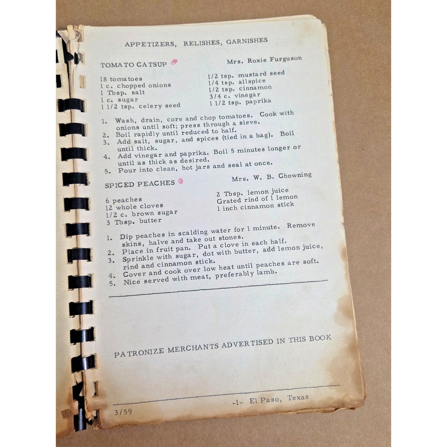 Rare Vintage 1959 El Paso Texas Community Cookbook - Foursquare Church