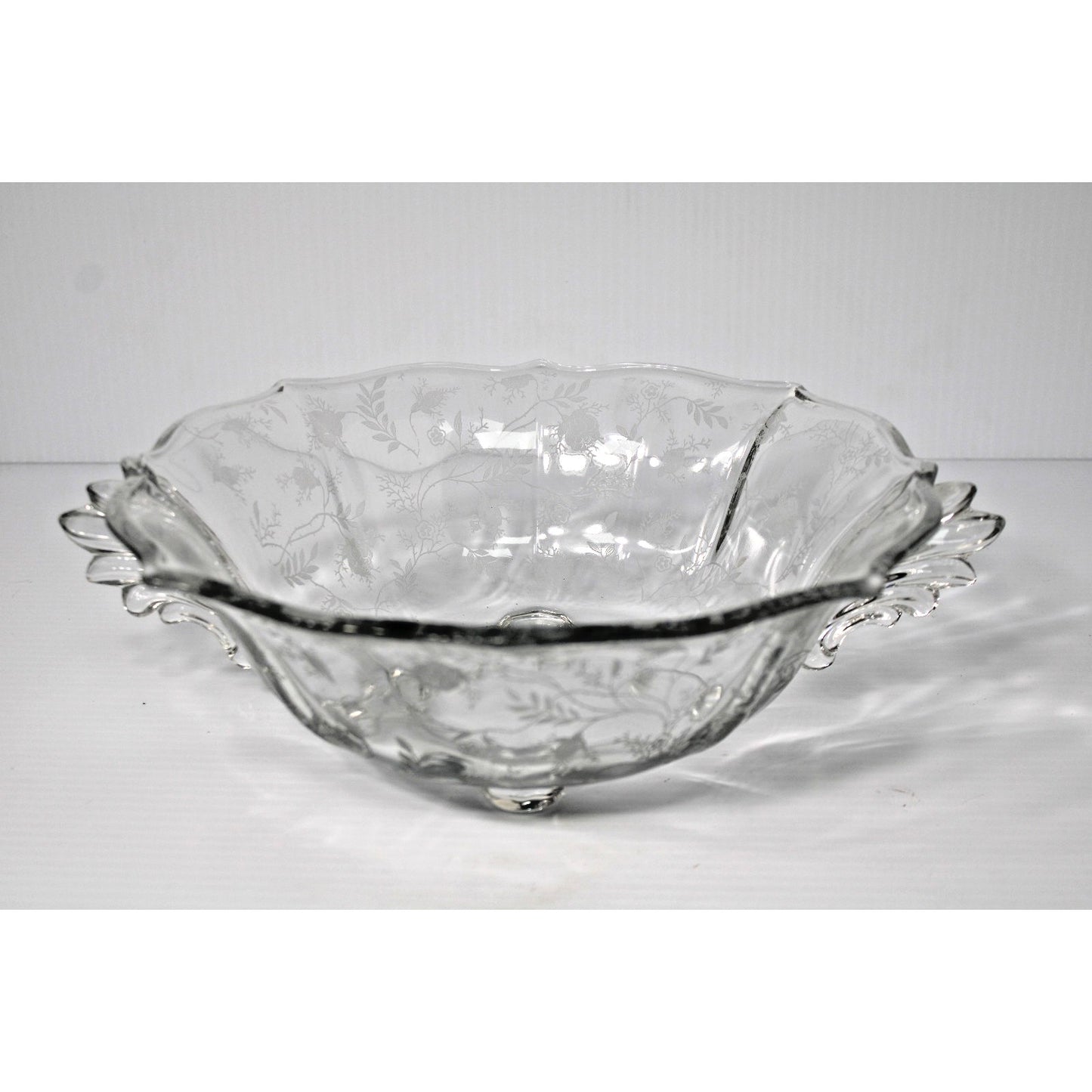Vintage Fostoria Baroque CHINTZ Elegant Etched Glass 4-Footed Compote Fruit Bowl