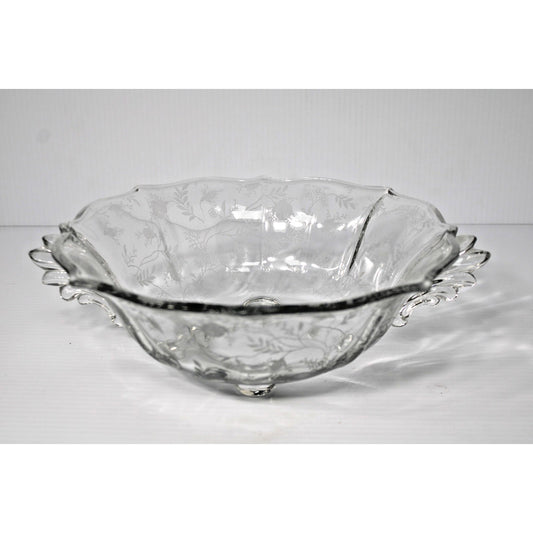 Vintage Fostoria Baroque CHINTZ Elegant Etched Glass 4-Footed Compote Fruit Bowl