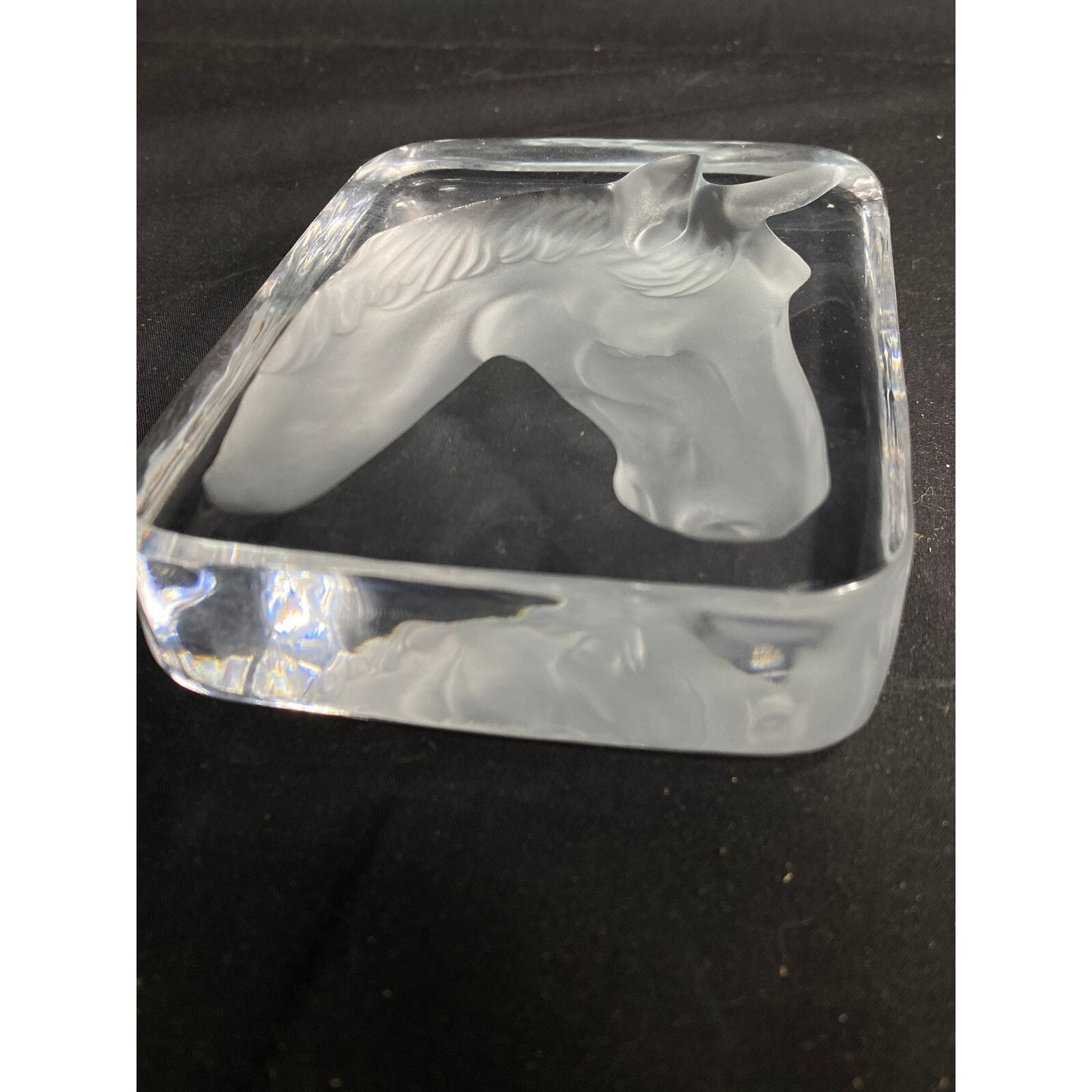 BEAUTIFUL Etched Daum Crystal Horse Head Paperweight- Equestrian
