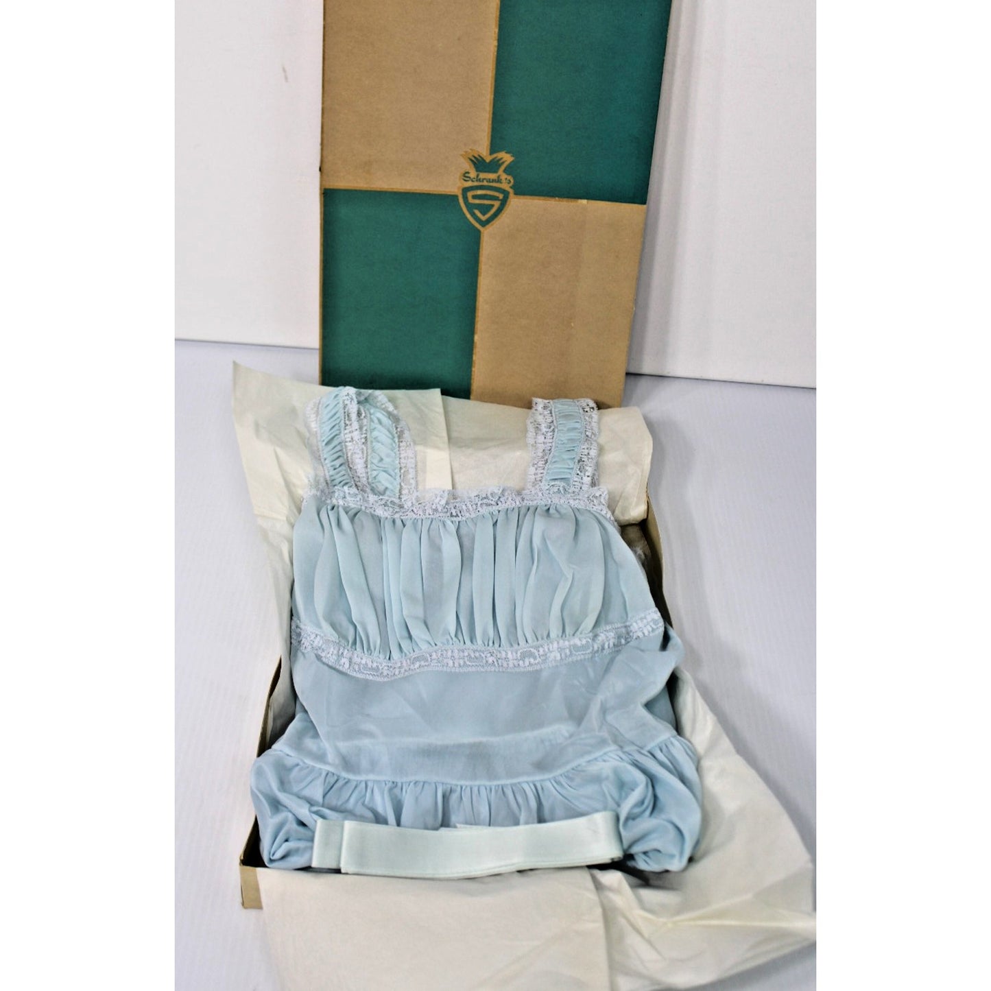 Vintage Pale Blue Tiered Sheer Nightgown, Pinup Trad 1950s 1960s Lingerie, Small