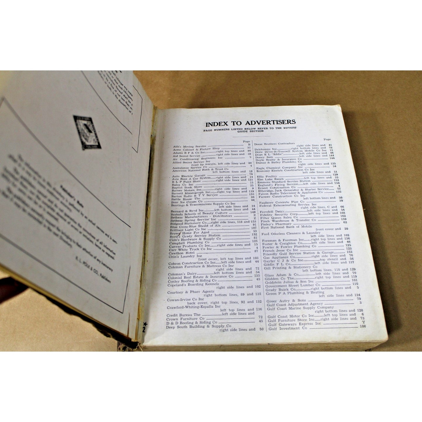 1955 Mobile, Alabama City Directory includes Chickasaw, Whistler, Outlying Areas