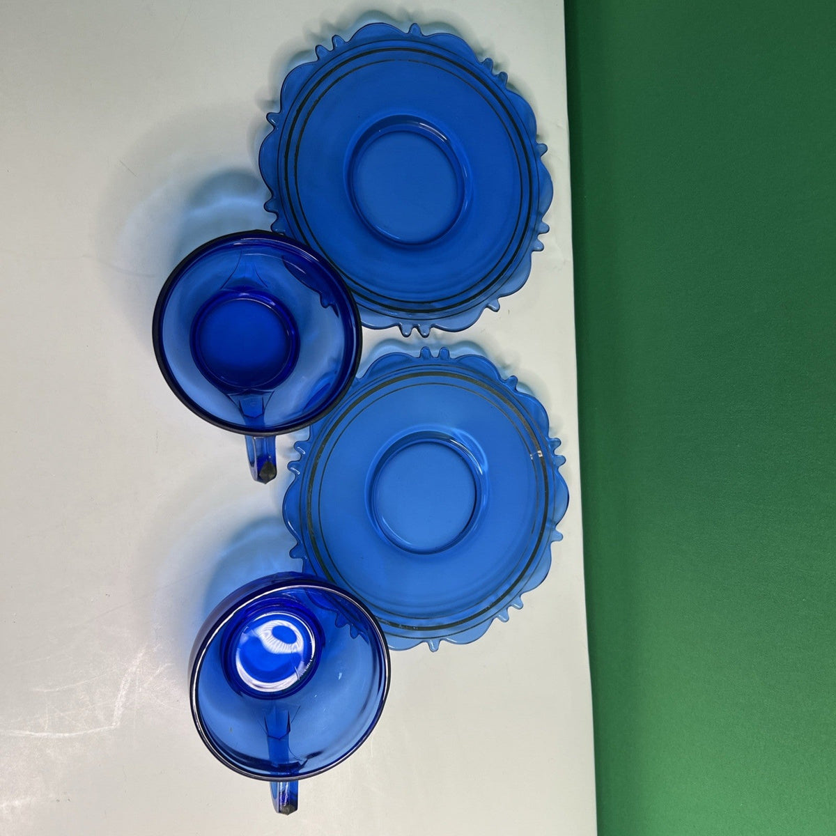 Two (2) L E Smith Mt Pleasant Cobalt Blue Cups & Saucers Vintage Pair