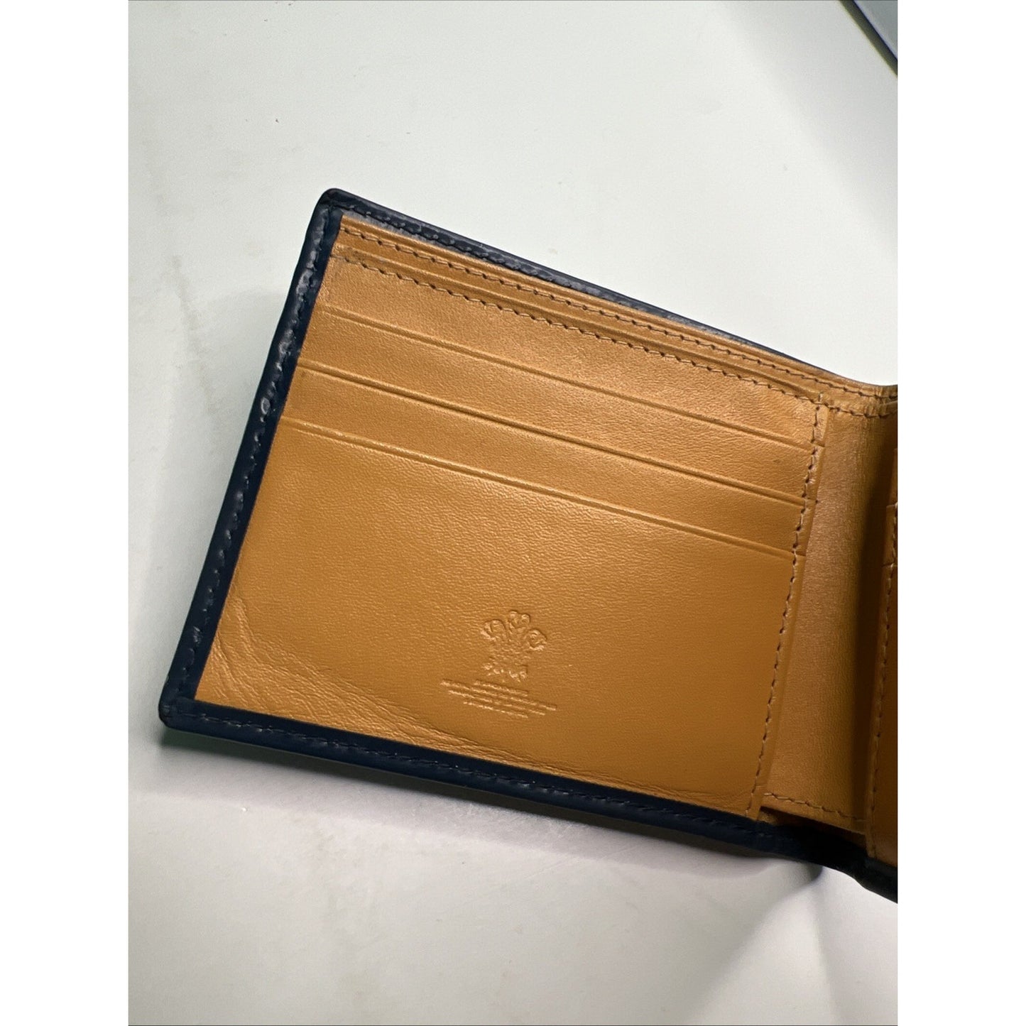 ETTINGER of London Men's Bi-Fold Wallet Blue Cowhide Leather Used
