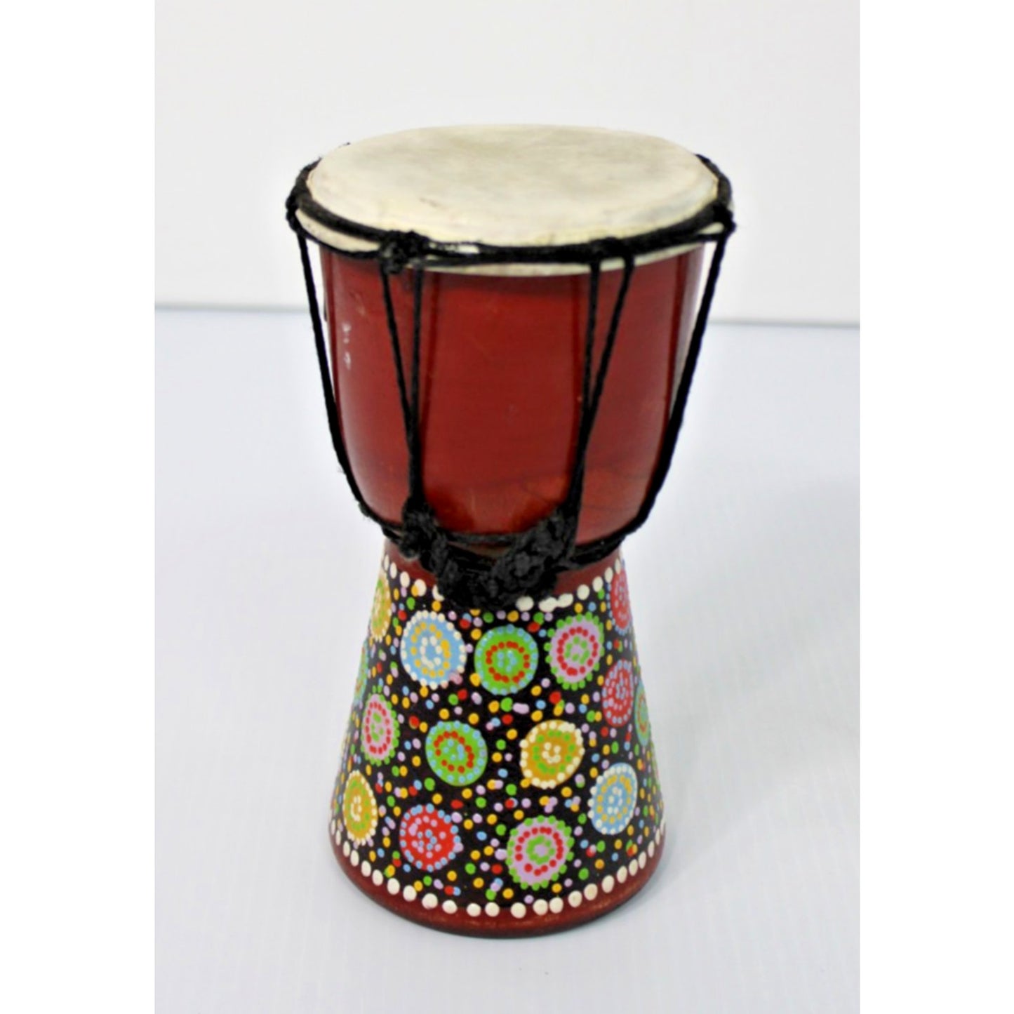 Small 8" Tall DJEMBE HAND DRUM, Beautifully Decorated Base, Made in Indonesia