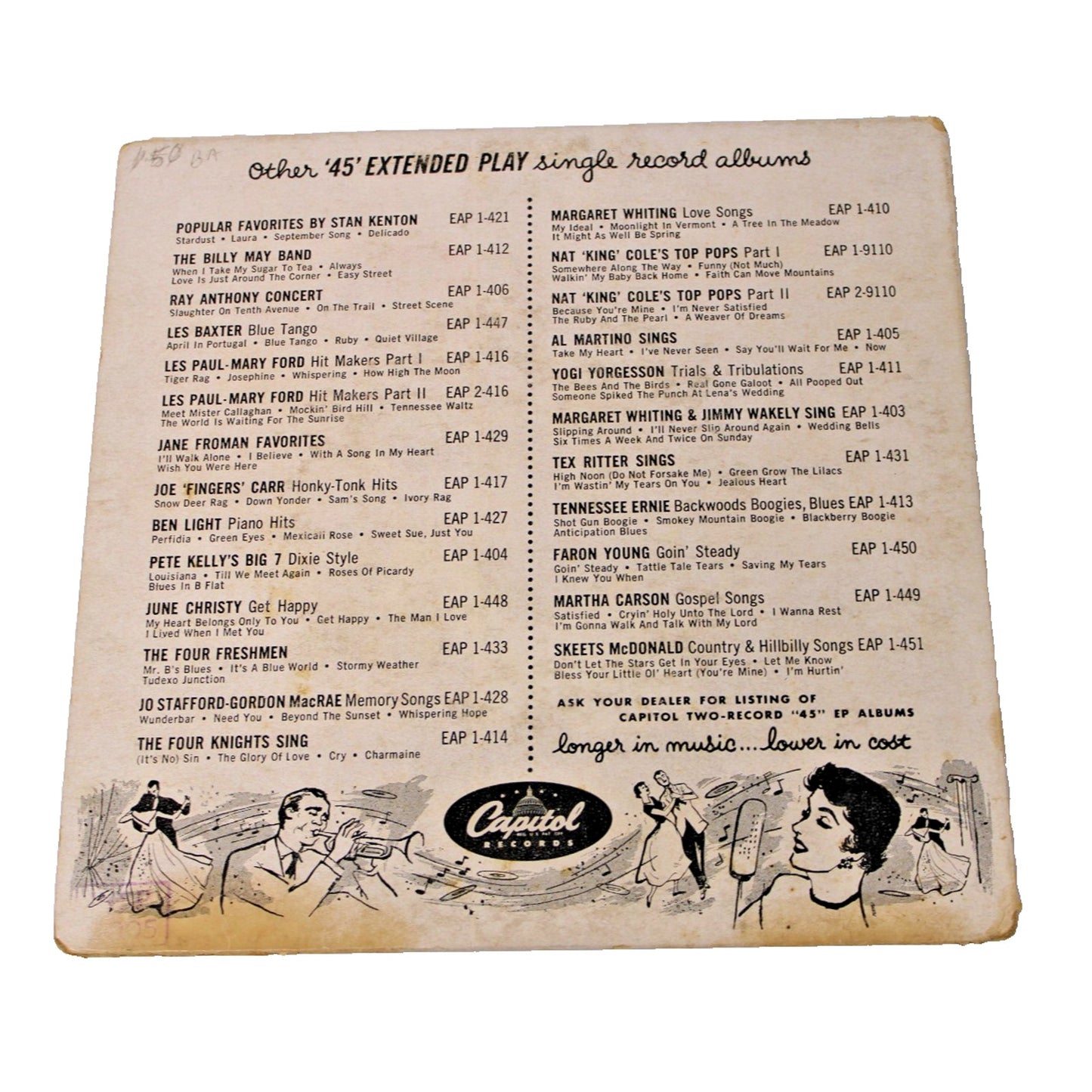 Jo Stafford Gordon MacRae 45rpm 1953 EP Capitol EAP 1-428 Memory Songs