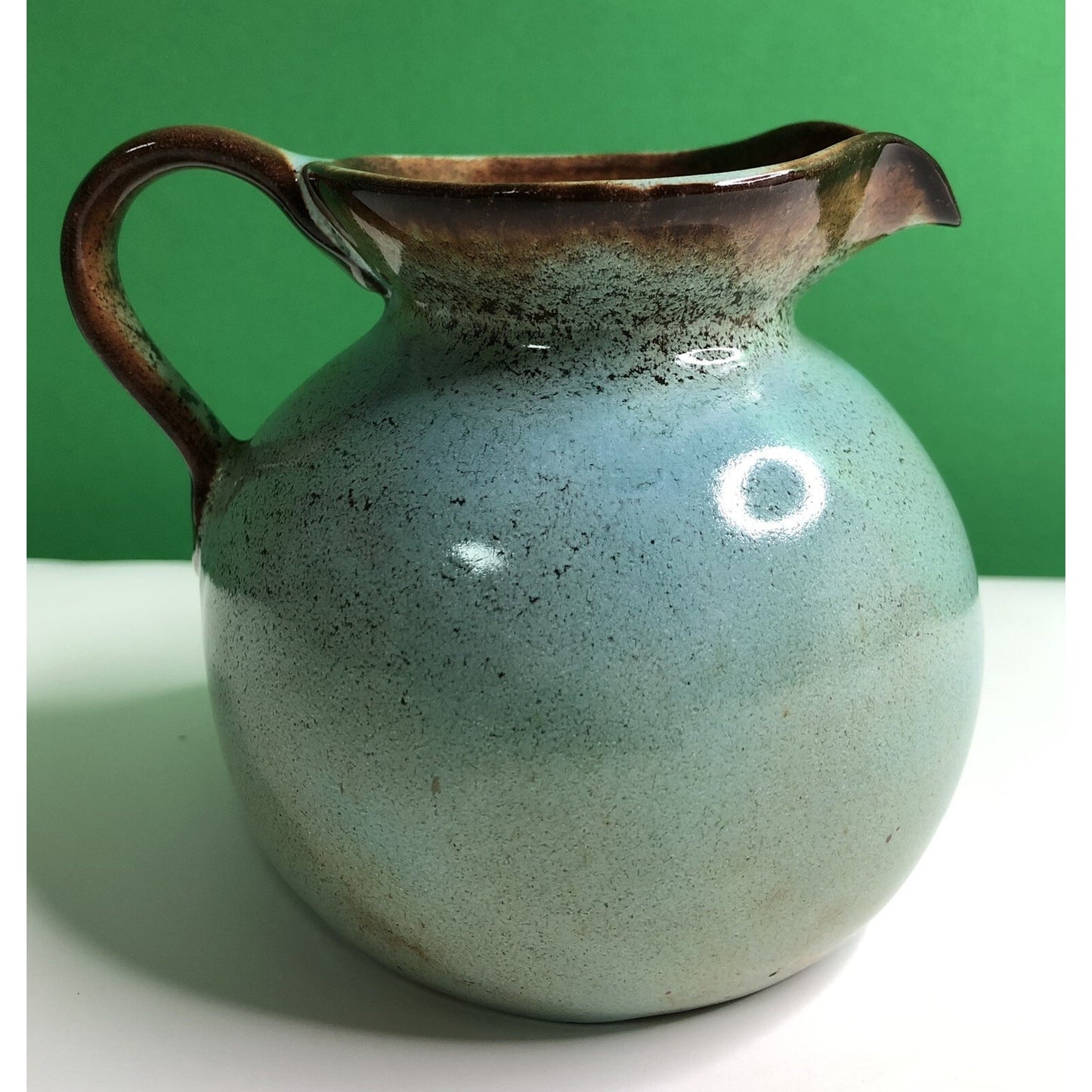 MCM Mid Century Modern NICODEMUS POTTERY CREAMER Pitcher Turquoise Brown Glaze