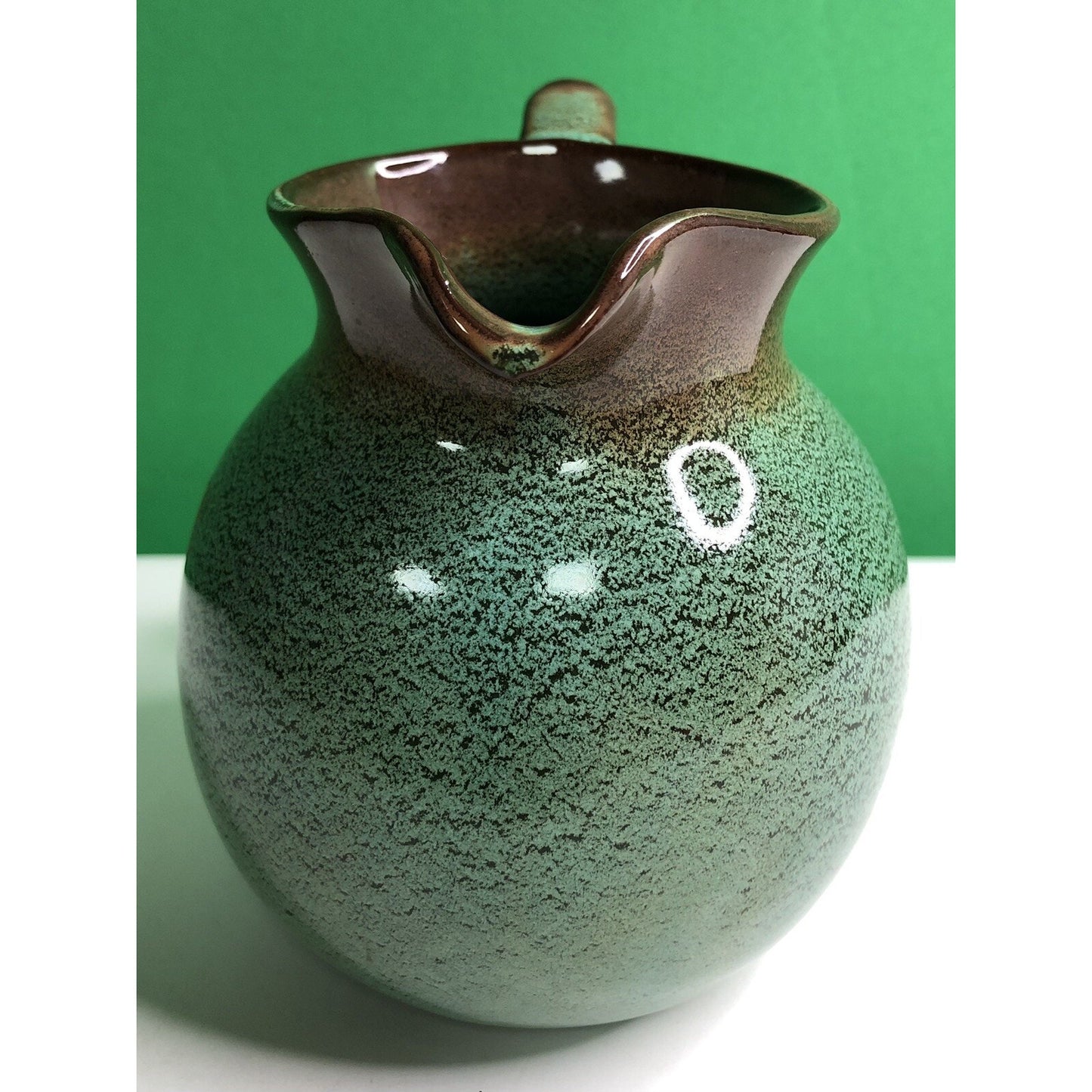 MCM Chester NICODEMUS Ohio Art Pottery PITCHER Ferro Stone Green Brown Speckled