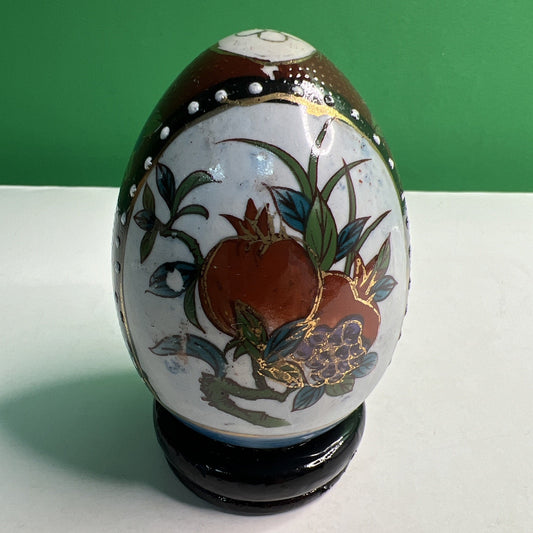 Vtg Satsuma Hand Painted Asian Oriental Chinese Ceramic Egg Fruit Floral