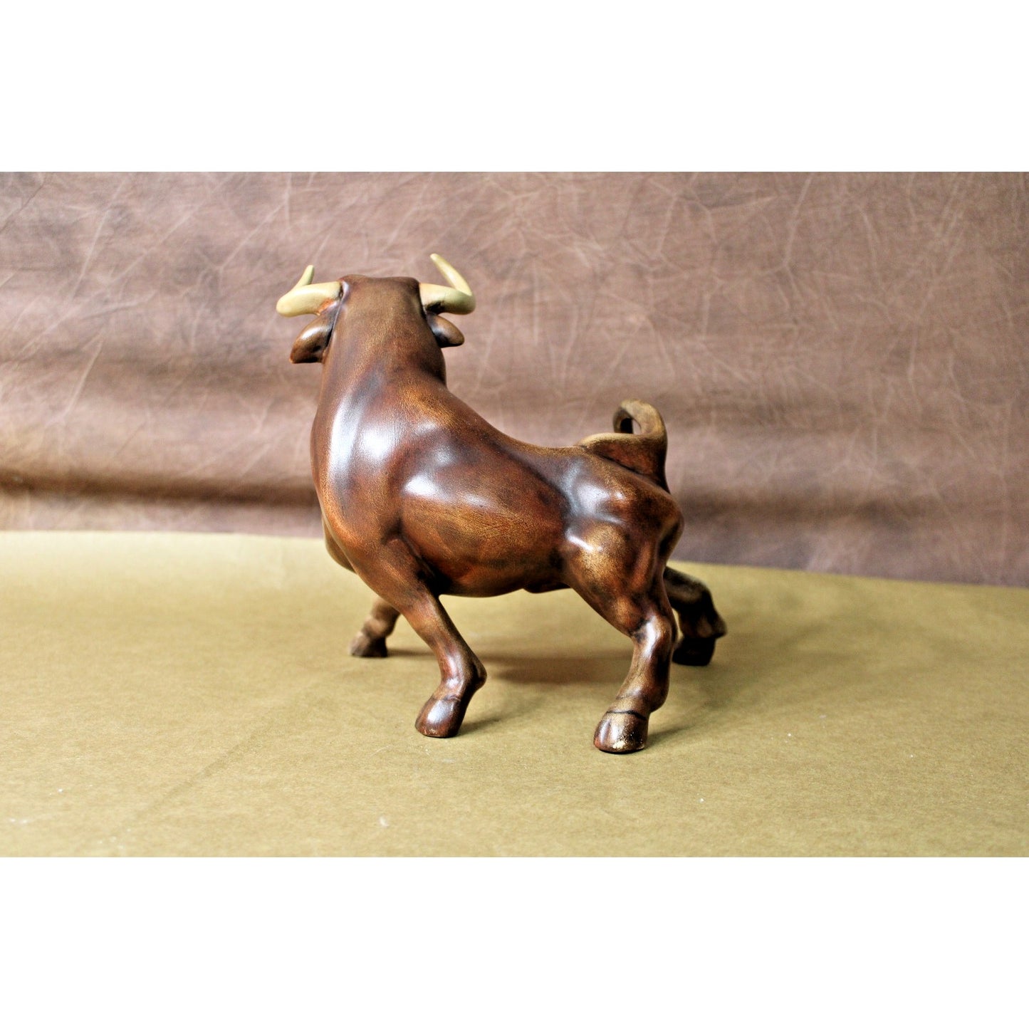 Vintage Mid Century Hand Painted Ceramic Bull Figurine, 10" H, Signed