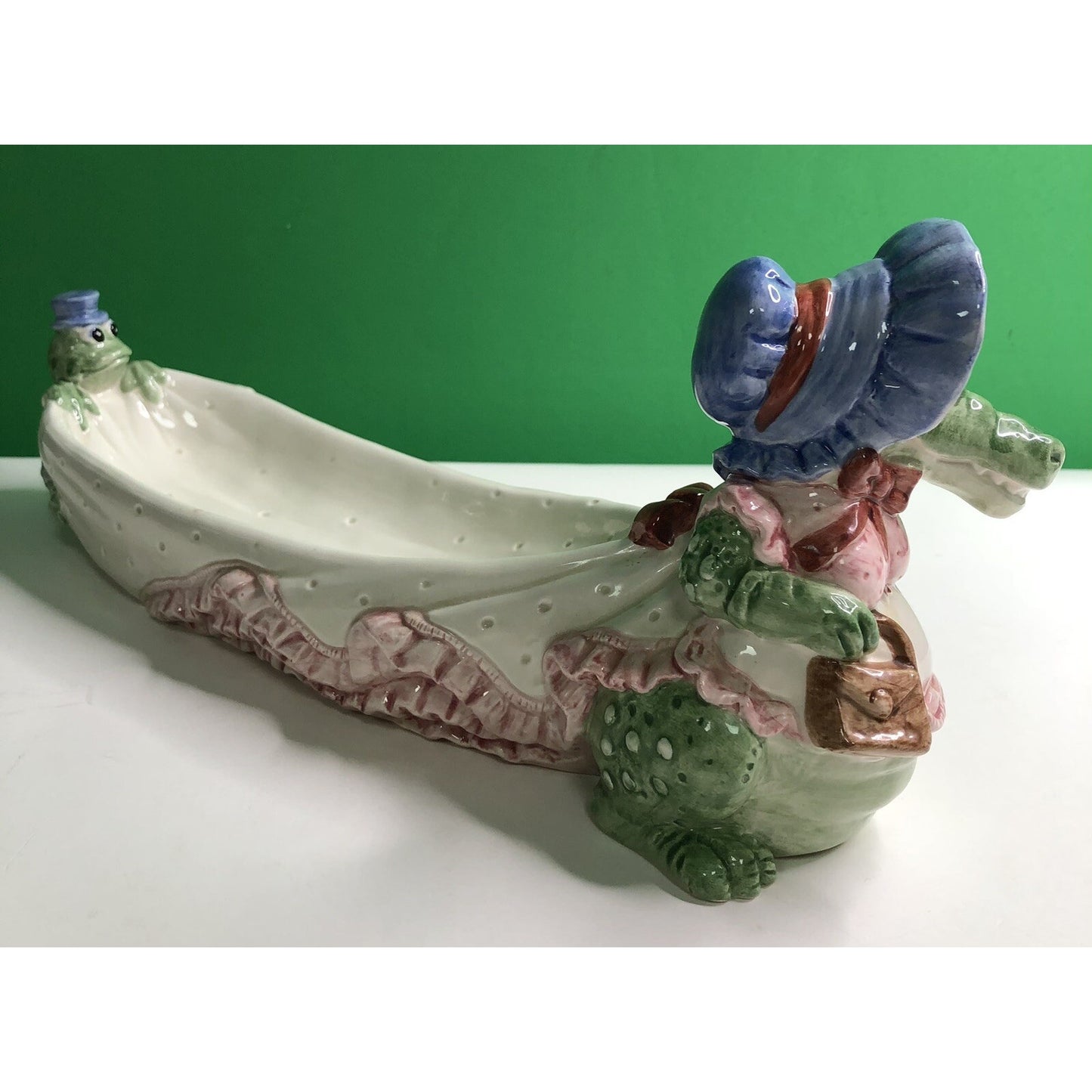Vintage 1991 FITZ & FLOYD Alligator & Frog Candy Dish Cracker Tray Adorable