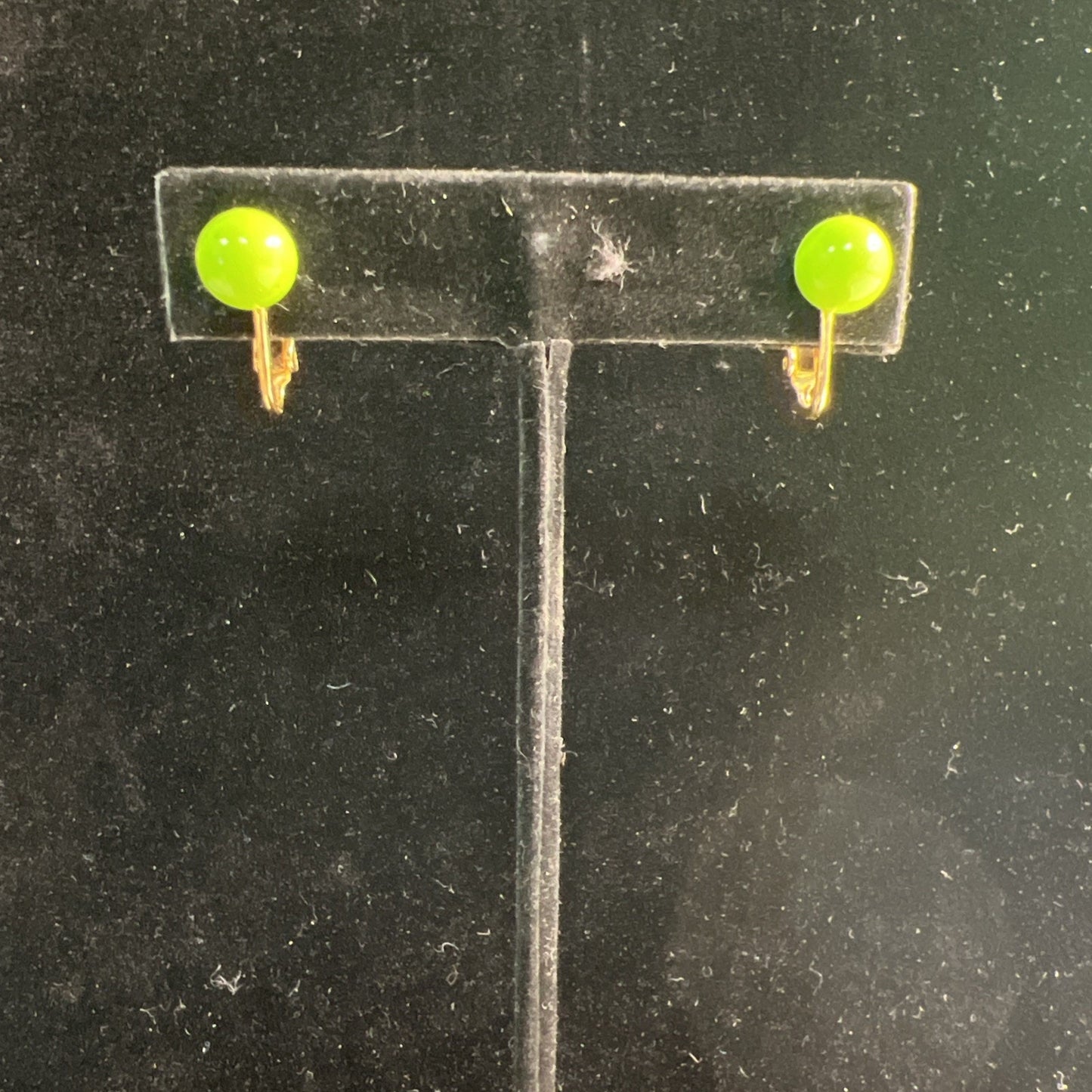 Vintage Chartreuse Green Ball Clip On Earrings Goldtoned Clip-Ease