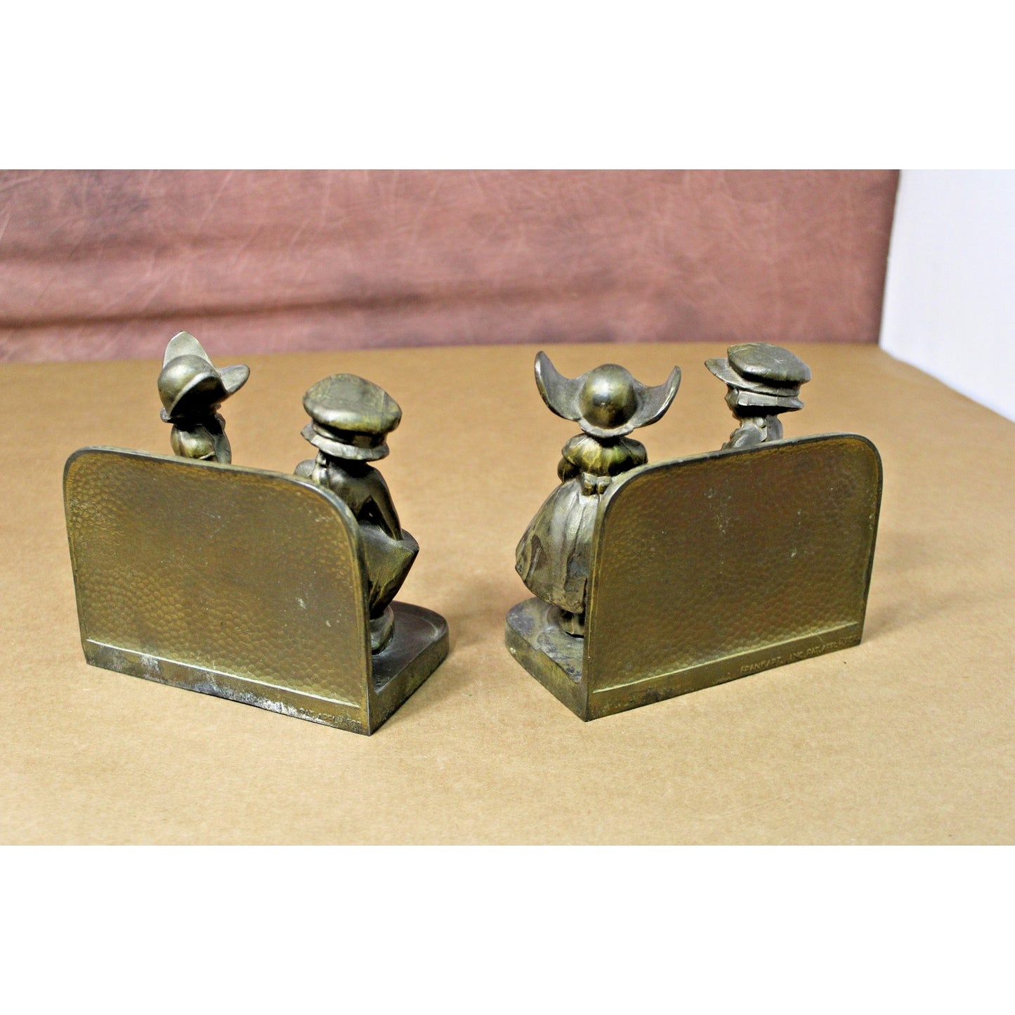 Vintage 1934 Frankart Brass Cast Bookends Pair, Dutch Boy, Dutch Girl, Classical