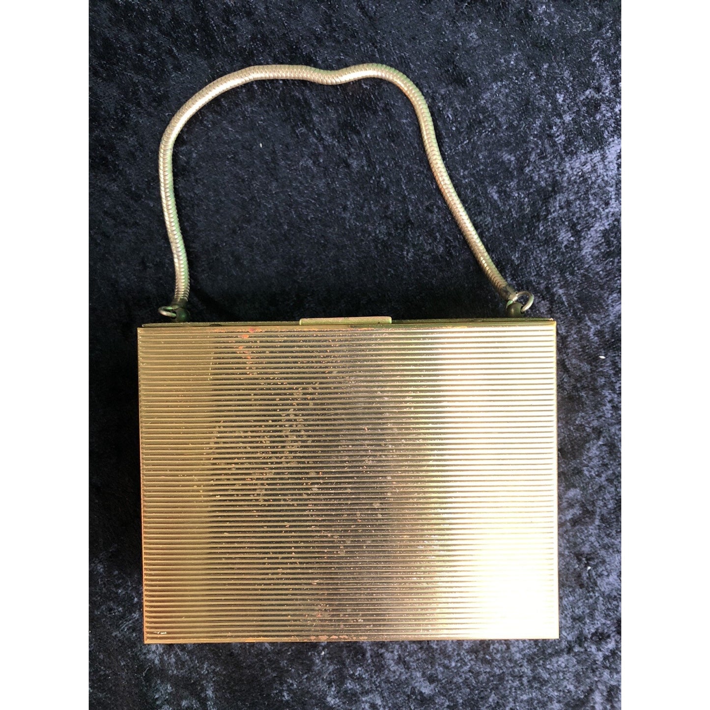 Vintage Minaudiere Metal Box Purse W/ Powder Lipstick Comb Mirror Evening Bag