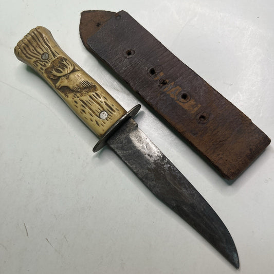 COLONIAL Prov. USA ELK Fixed Blade HUNTING KNIFE with Sheath Vintage