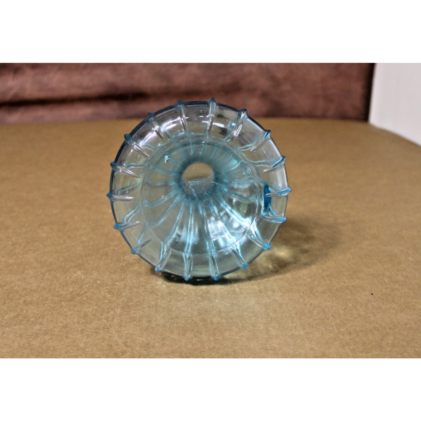 Vintage Aqua Fluted Glass Pitcher/ Bud Vase, 7.5" H Mid-Century Mod Unique MCM