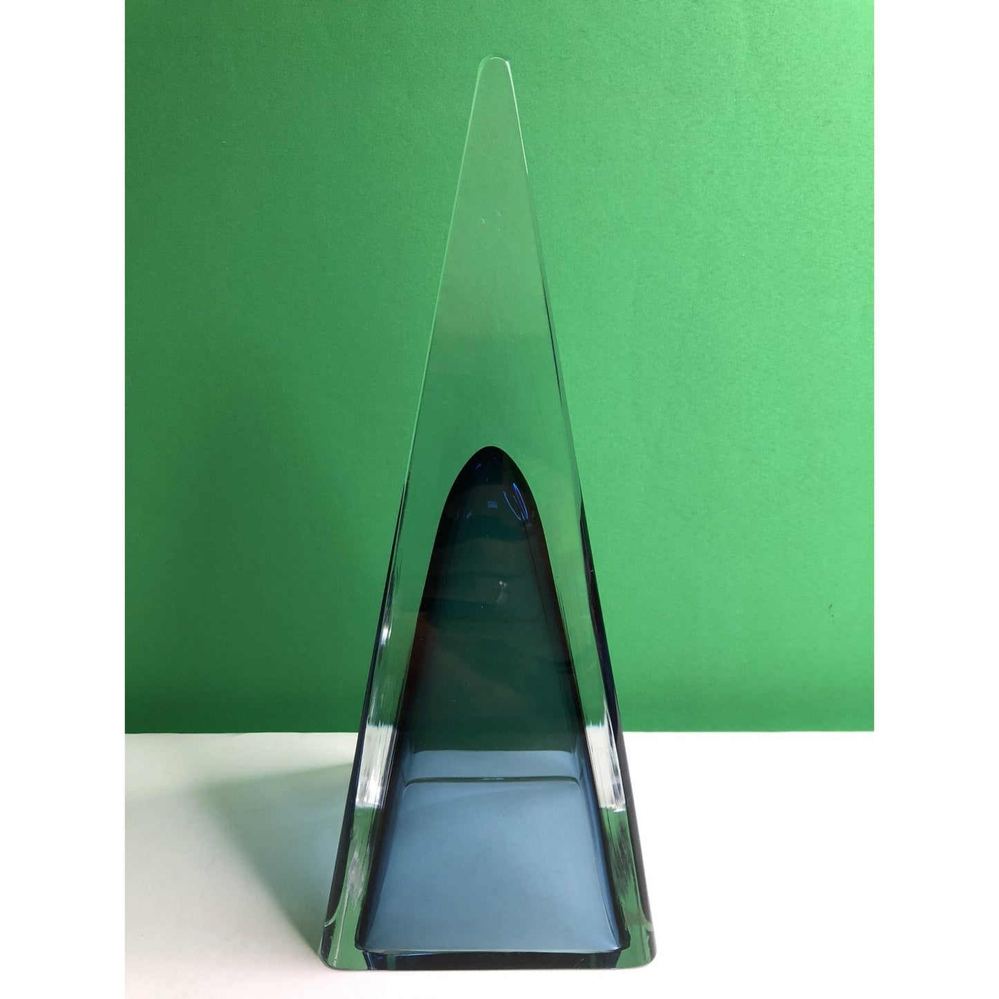 Vintage Cobalt Blue & Clear Crystal Pyramid Glass Triangle 12” High