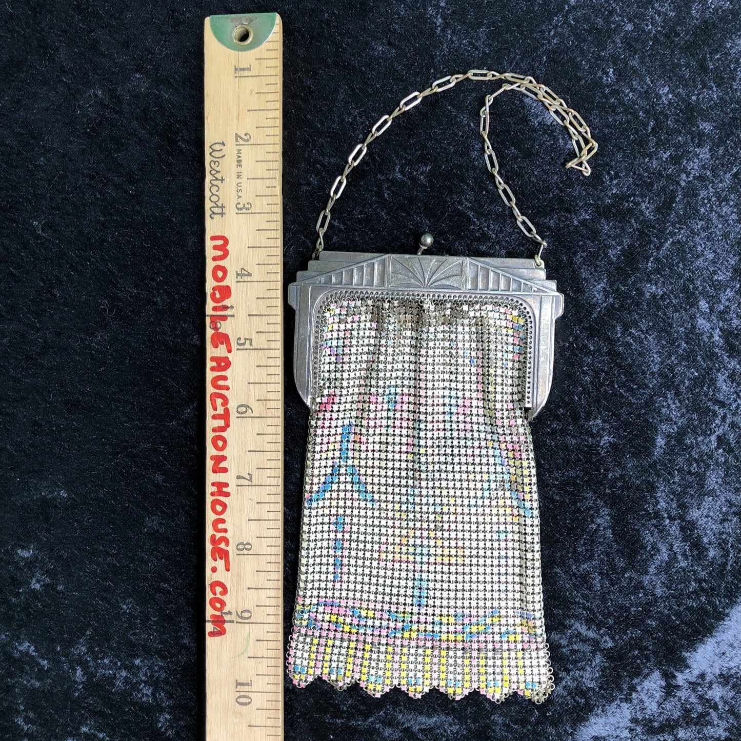 Vintage Antique Whiting & Davis Mesh Enameled Purse Deco Nouveau Imperfect
