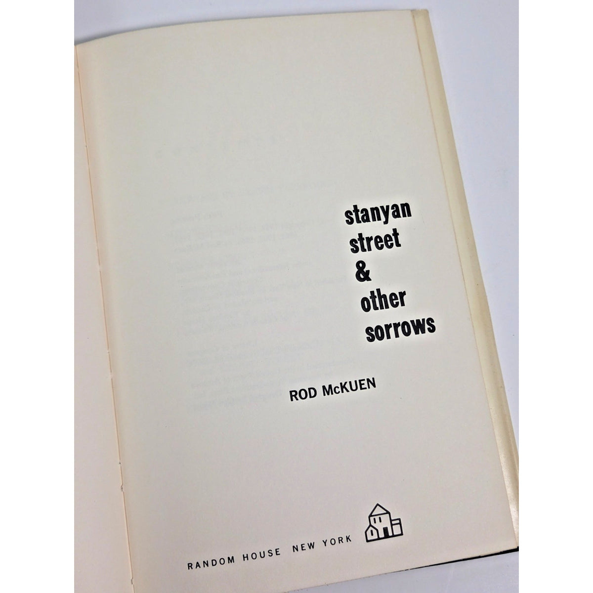 Rod McKuen - Stanyan Street and Other Sorrows - 1966 Hardcover Fifth Printing DJ