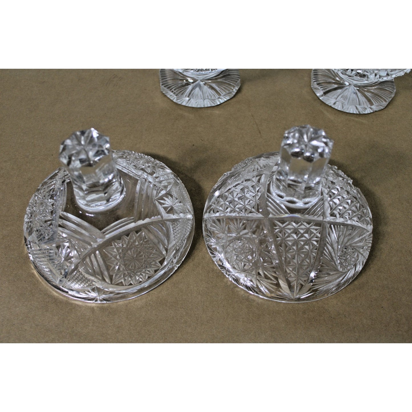 Two Heavy Vintage Bohemian Lead Crystal Dishes with Lids 9"h Brilliant Starburst