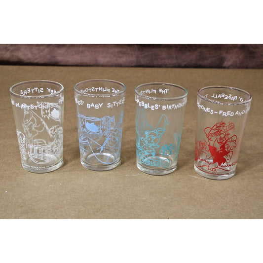 Vintage 1963-64 Flintstones Juice Glasses Children's Cartoon, 4.5" Hanna Barbera