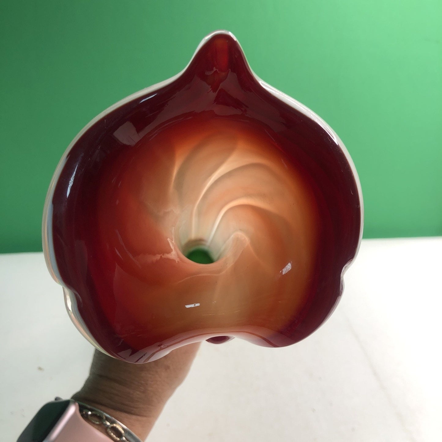 Jack in the Pulpit Calla Lily HandBlown Glass Vase Murano Style Red Orange Green
