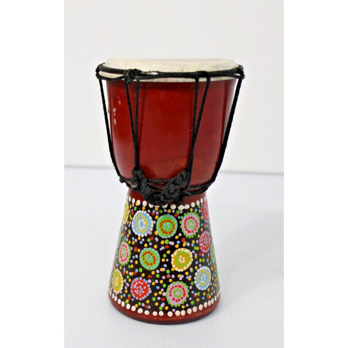 Small 8" Tall DJEMBE HAND DRUM, Beautifully Decorated Base, Made in Indonesia