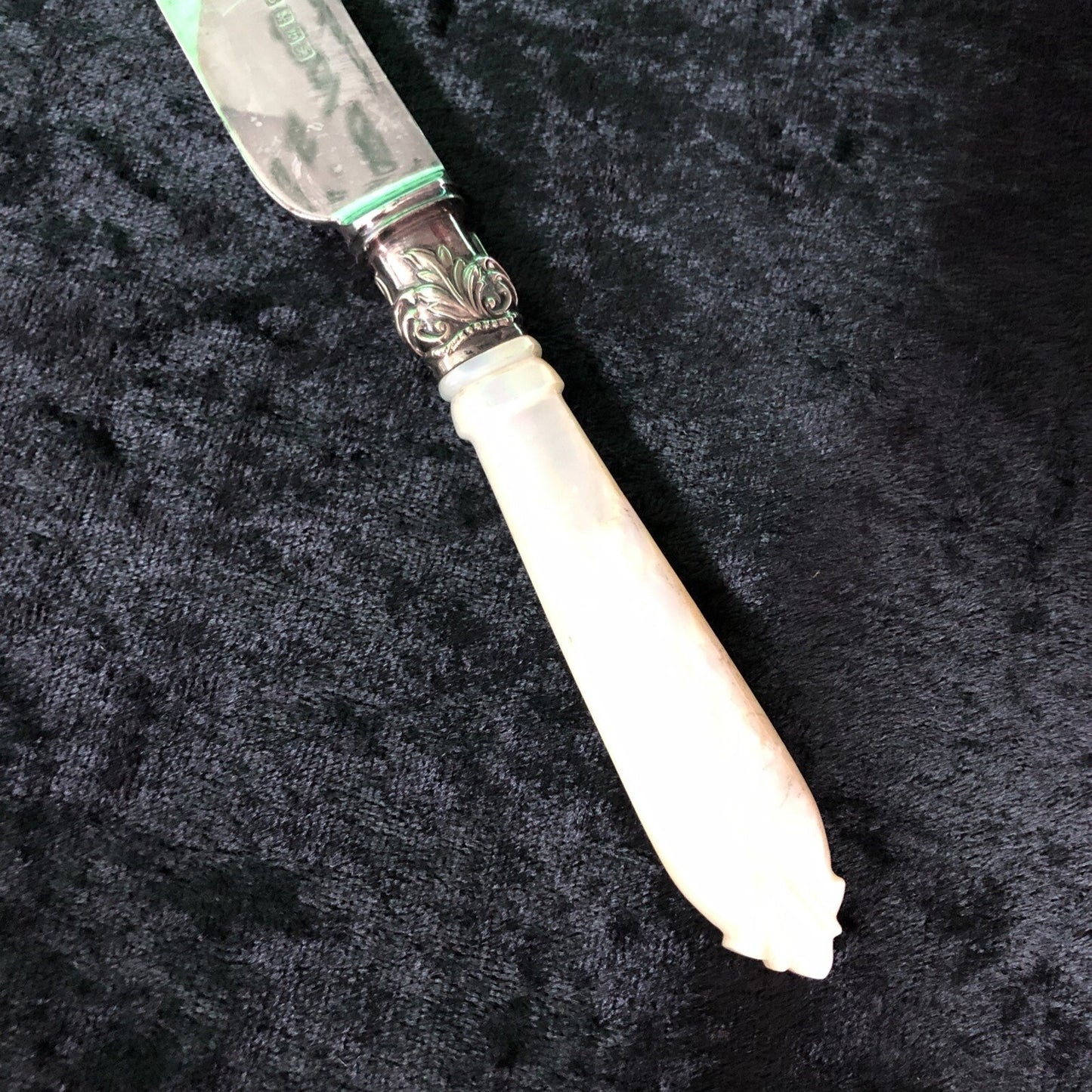 Vintage Dessert Knife with Mother of Pearl Handle Hallmarked 10” Long (B)