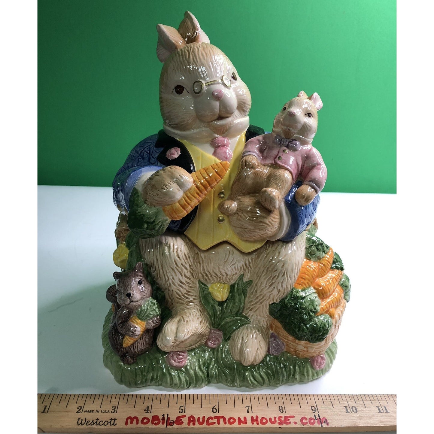 1993 FITZ & FLOYD Omnibus Devonshire GRANDPA RABBIT Cookie Jar Spring Bunny