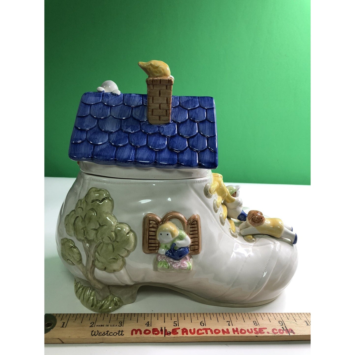 Vintage 1986 FITZ & FLOYD The Old Lady Who Lived in a Shoe COOKIE JAR Mint Large
