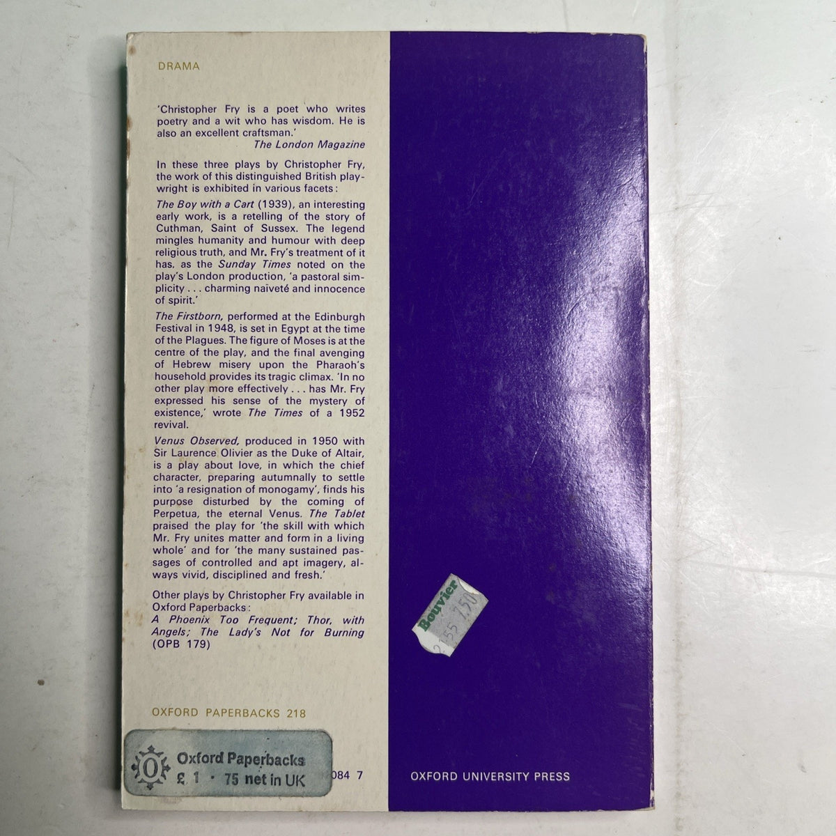 Christopher Fry Plays x3 The Boy With A Cart The Firstborn Venus Observed PB