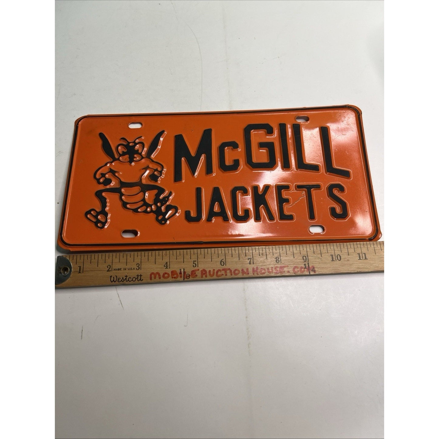 VINTAGE McGill Toolen High Jackets SCHOOL BOOSTER METAL LICENSE PLATE